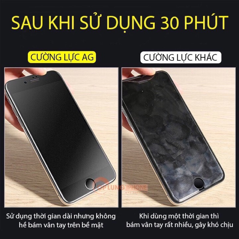 Kính cường lực ip chống vân tay, mồ hôi AG full màn, màu nhám cho Ip 6s/6sPlus/7G/8G/7P/8P/X/Xs/Xs/11/12