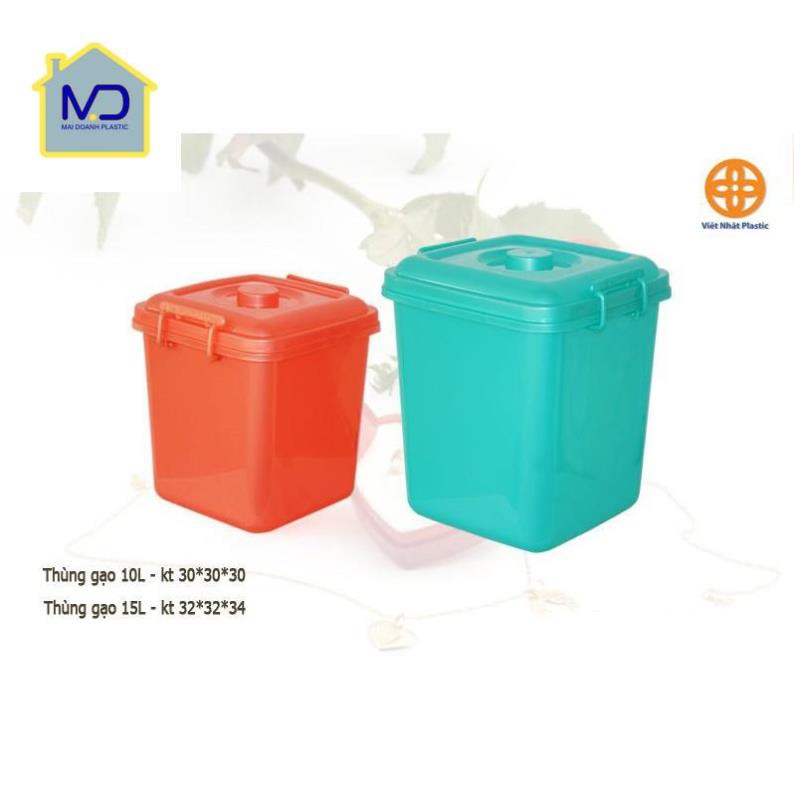 (hot) Thùng vuông 10l nhựa Việt Nhật có nắp đậy - Thùng đựng gạo, thùng đa năng loại 10 lít