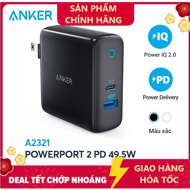 [ ANKERVN] ] Cốc Sạc ANKER PowerPort II PD 49.5w (1 PD và 1 PIQ 2.0) - A2321 - Bảo hành 18 tháng