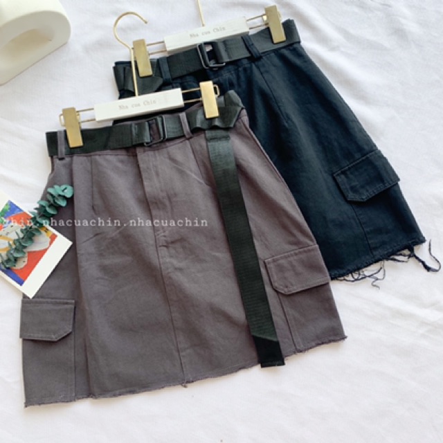 Chân váy túi hộp kèm belt
