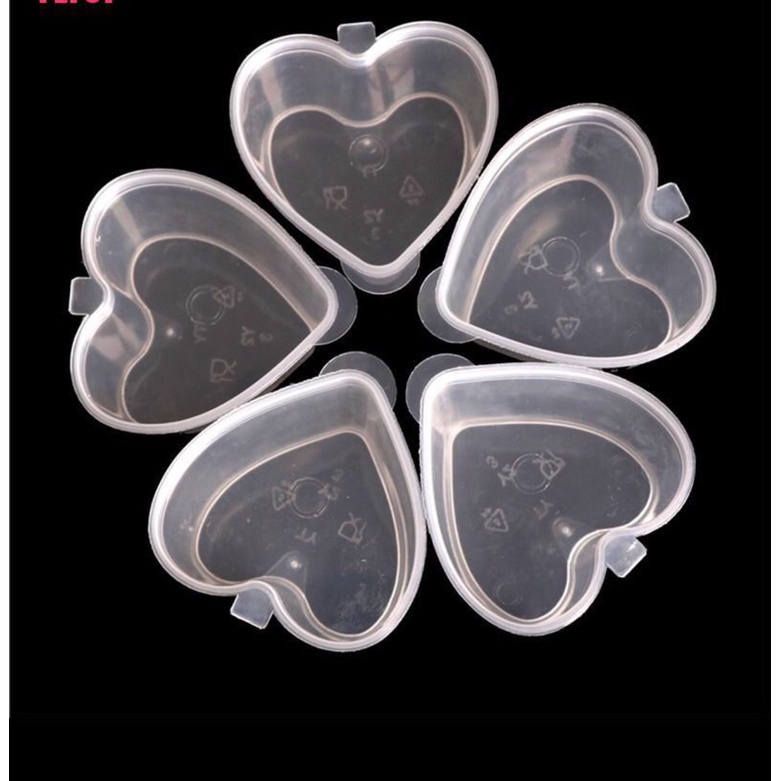 Hộp Nhựa pilu Sét 10c hình trái tim màu trong suốt chuyên dùng để đựng làm slime, caramen, trữ thức ăn cho bé tiện dụng