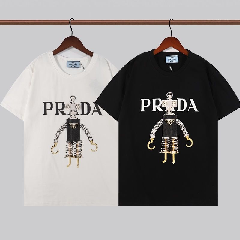 Áo Thun 100% Cotton Ngắn Tay Thời Trang Đường Phố Cao Cấp Prada/trademark+tag/22ss