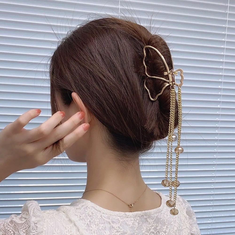 Kẹp Tóc Hình Bướm Lấp Lánh Phong Cách Vintage Thanh Lịch Cho Nữ|Kẹp Tóc Tua Rua Chất Liệu Hợp Kim