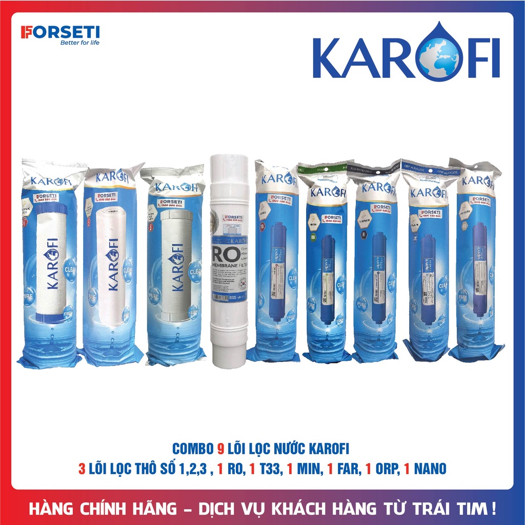 Combo 9 lõi lọc nước Karofi chính hãng dùng cho máy lọc nước Karofi O-s129/A Tặng tay tháo cốc lọc