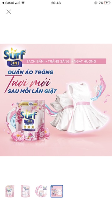 Shock NƯỚC GIẶT SURF 3,5kg 3in1 hương hoa nhiệt đới giá bìa 162k