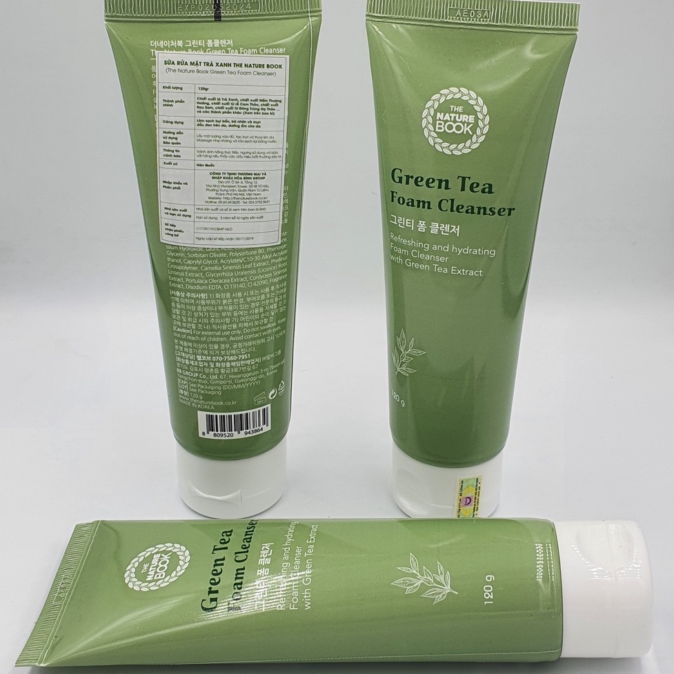 Sữa rửa mặt trà xanh The Nature Book, Sữa rửa mặt sạch sâu cho da dầu, da mụn, da nhạy cảm chính hãng Hàn Quốc 120g