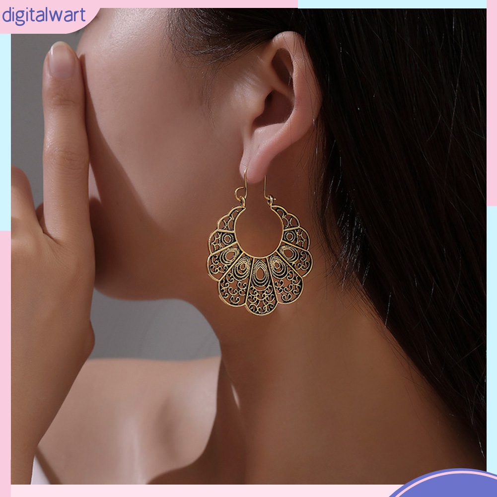 Bông Tai Hình Tròn Thiết Kế Đục Lỗ Phong Cách Vintage Thời Trang Cho Nữ