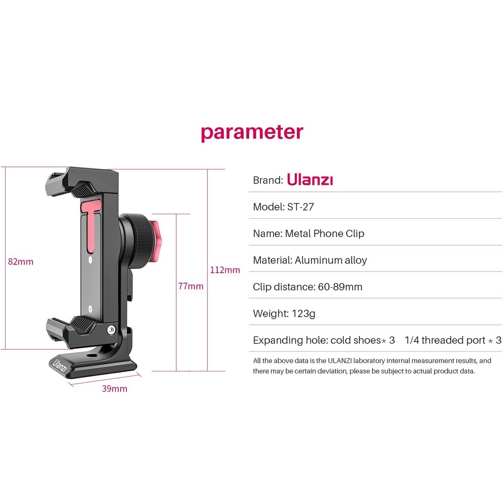 ULANZI ST-27 - HÀNG CHÍNH HÃNG - Ngàm kẹp dành cho điện thoại và mic không dây, tích hợp x3 Cold shoe mount và xoay 360°