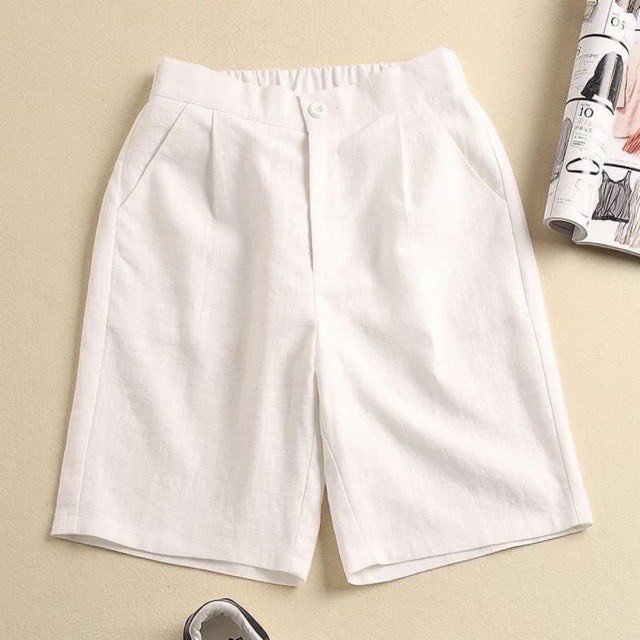 Quần Short Nữ Ống Rộng Lưng Cao Trắng, Đen, Be - Quần Short Nữ Cạp Cao Có Khuy Chất Liệu Đũi QN04