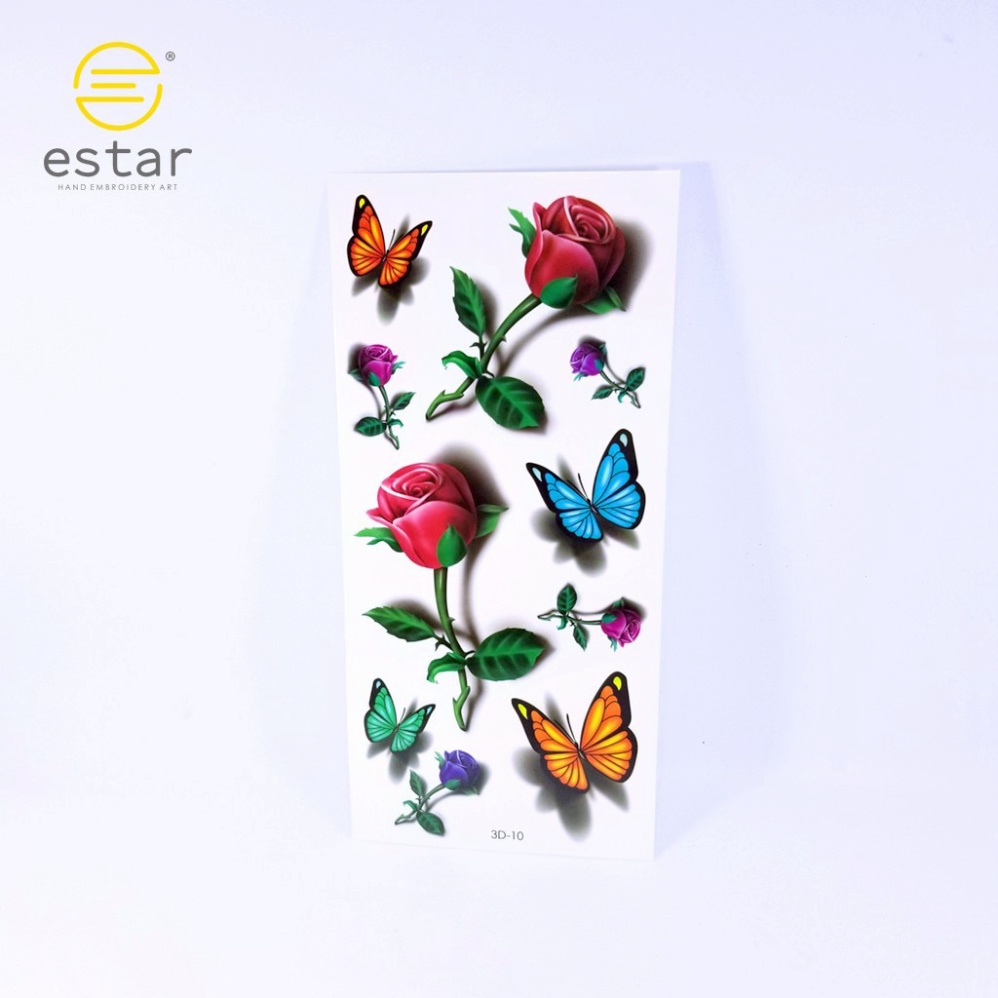 Hình xăm dán 𝑭𝒓𝒆𝒆𝒔𝒉𝒊𝒑 Hình xăm tạm thời chống nước hình bông hoa hồng bướm 3D nhiều màu sắc có thể xóa
