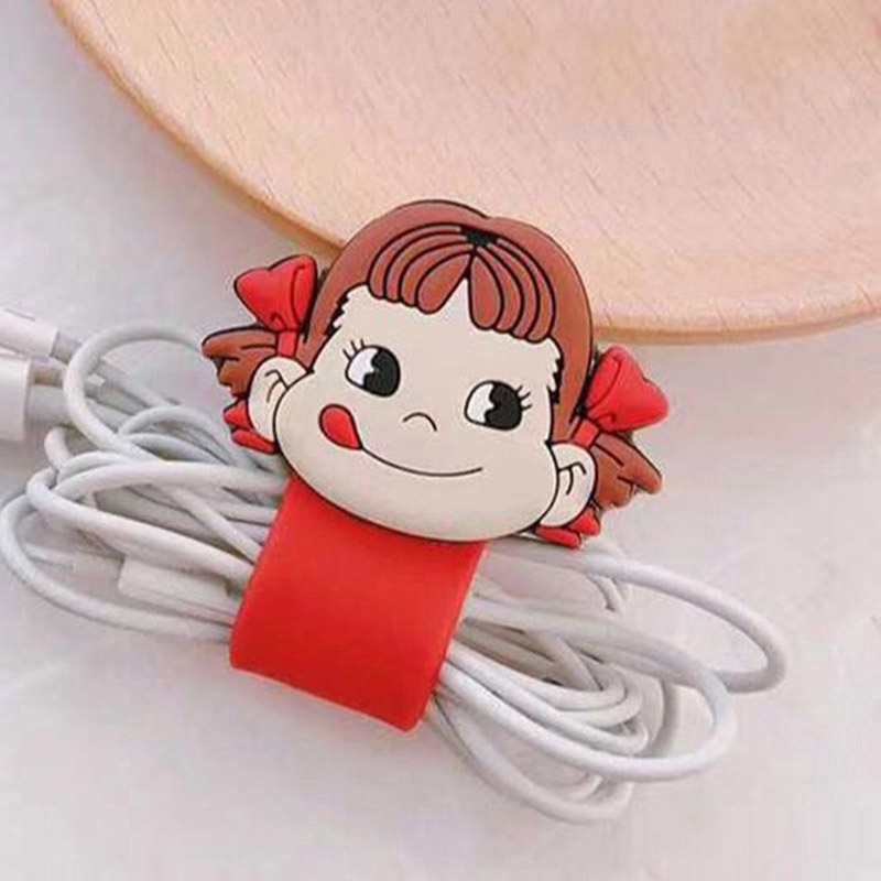 Dụng cụ quấn gọn cáp sạc/ tai nghe bằng silicon kiểu dáng hoạt hình với khuy bấm bằng kim loại
