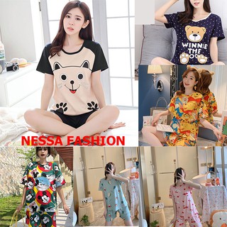 XẢ KHO 40K Bộ đồ ngủ nữ pijama mặc ở nhà  quần áo cộc tay ngắn mỏng mùa hè hình hoạt hình dễ thương đi chơi BĐN03