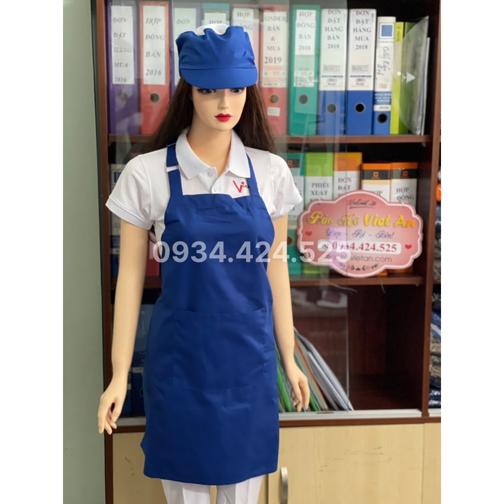 Combo Nón+ Tạp dề yếm phục vụ màu Xanh bích trơn - Tạp dề pha chế Tạp dề đồng phục Tạp dề vải