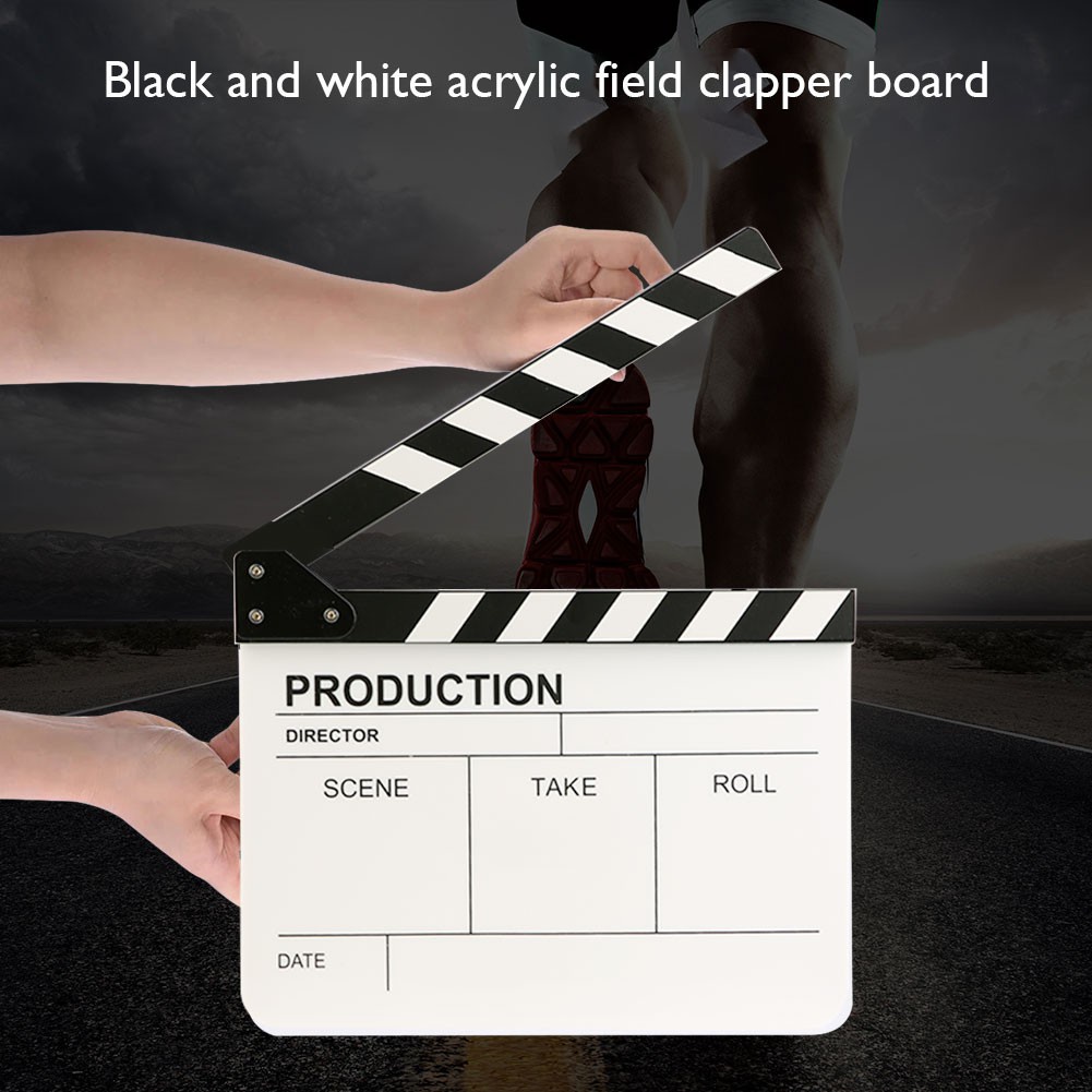 COD❀Movie Clap Board Film Slate Clapper Board with Eraser + Pen Black White