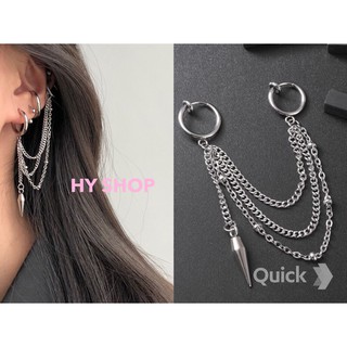 khuyên 2 kẹp tai titan nam nữ kéo sợi 3 xích và đầu nhọn - khuyên nam BTS- bông tai Unisex - titan không gỉ