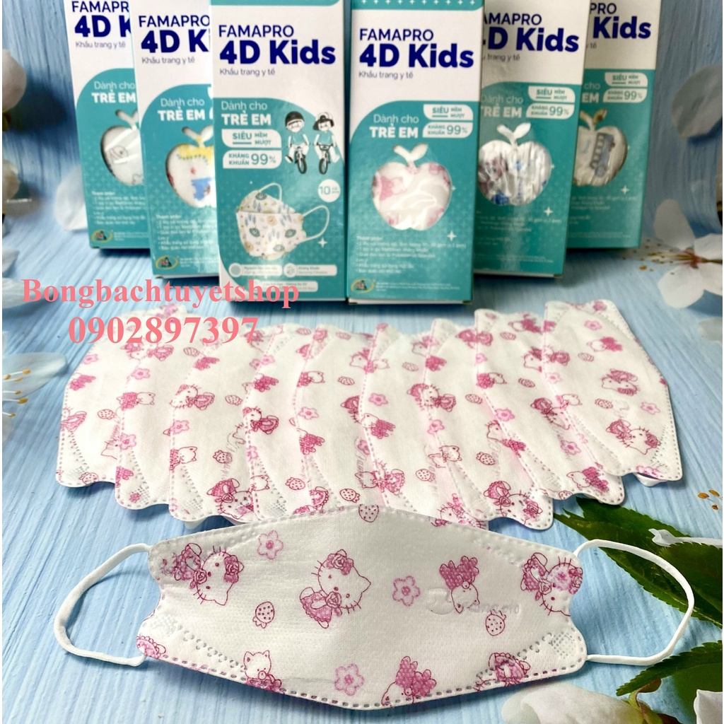 Khấu trang Nam Anh 4D Kids IN HÌNH DỄ THƯƠNG 10 cái/ Hộp - Khẩu trang 4D CON CÁ dành cho bé 3 lớp kháng khuẩn