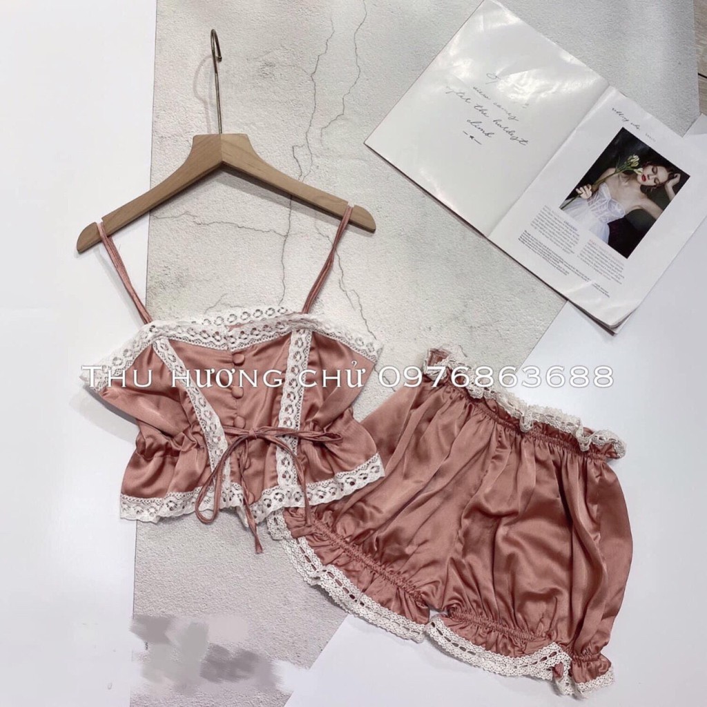 Set đồ ngủ hai dây lụa pha ren mã BT11