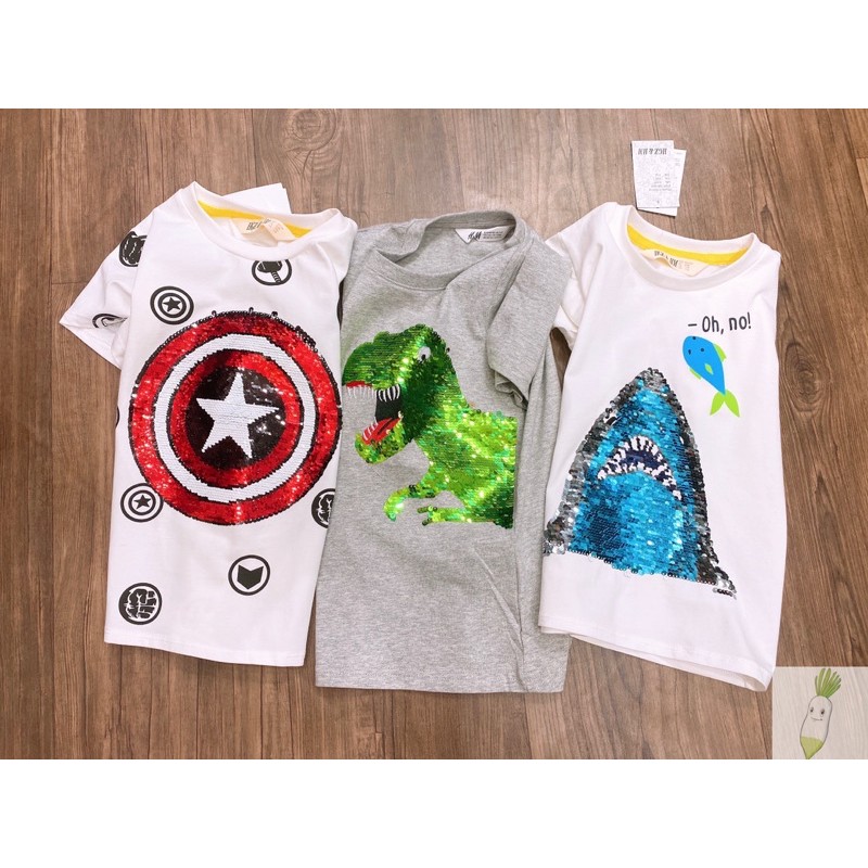 Áo phông cộc bé trai, áo phông cotton trắng họa tiết Marvel, Cá mập APC14