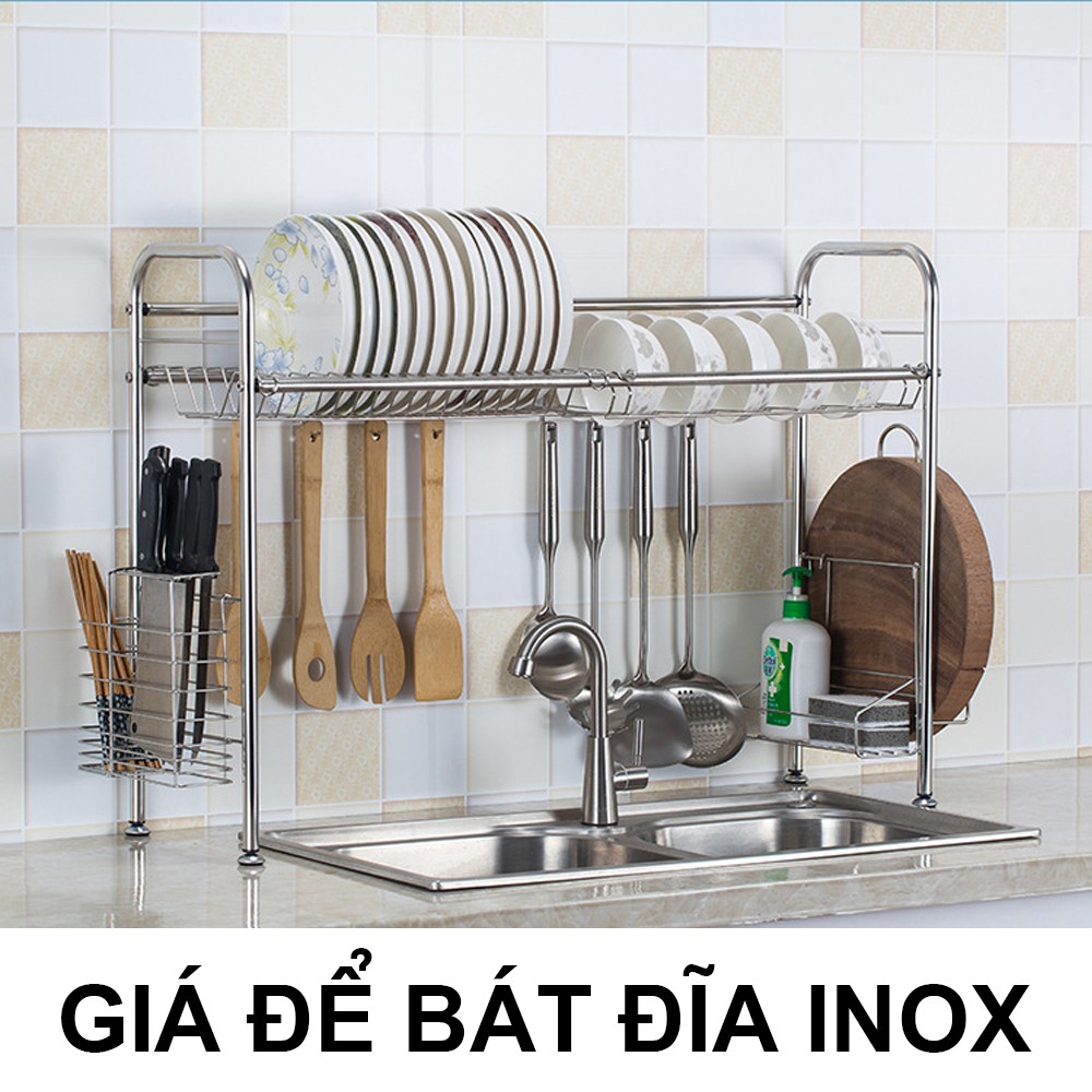 Giá Kệ Để Bát Đĩa Trên Bồn Rửa Chén Inox 304 Thông Minh Đa Năng VANDO (Inox 304 cao cấp chống gỉ siêu bền)