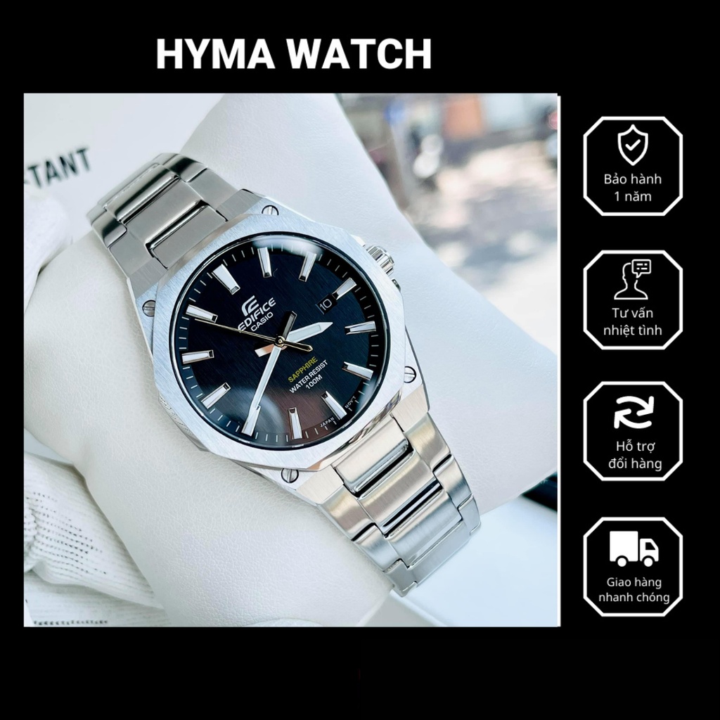 Đồng hồ nam dây thép kính Saphire chính hãng Casio Edifice EFR S108D-1A  Mặt đen chống nước Bảo hành 5 năm Hyma watch