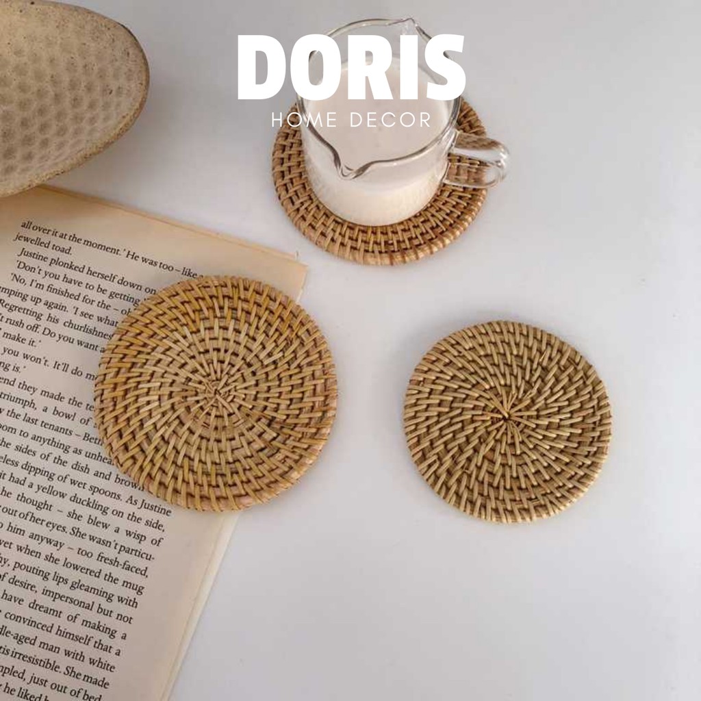 Miếng lót cốc mây, lót ly bằng mây tre đan, tấm cách nhiệt decor chụp ảnh - Doris.decor