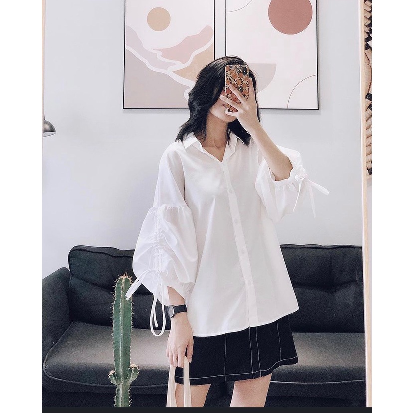 Áo sơ mi trắng tiểu thư ,Áo sơ mi nữ cổ bèo tay