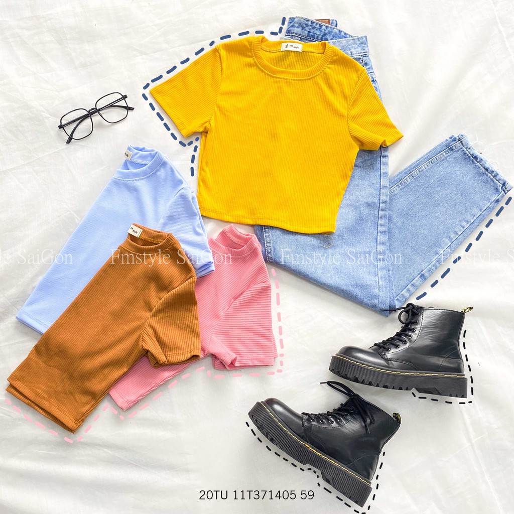 [Mã WASKT410K giảm 10K đơn 50K] Áo thun gân tay ngắn trơn croptop Ulzzang nữ Fmstyle Saigon 20TU11T371405 | BigBuy360 - bigbuy360.vn