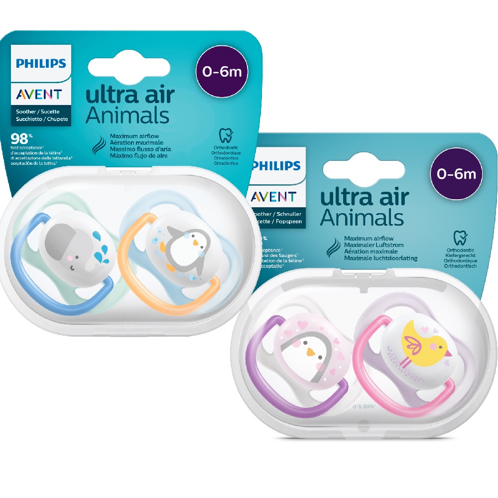 Philips Avent núm ty ngậm thông khí 0-6 tháng, vỉ đôi SCF080/05 SCF080/06