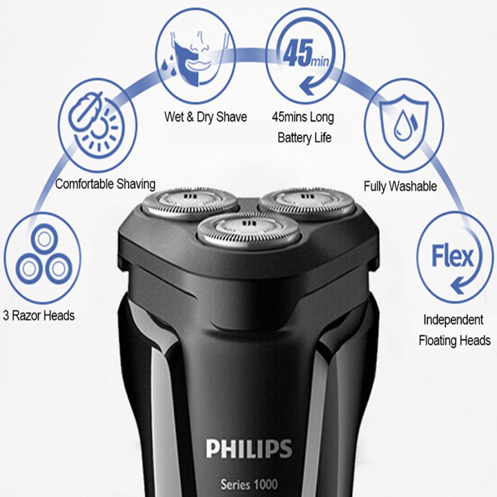 Máy cạo râu 3 lưỡi tự mài cao cấp thương hiệu Philips S1010 - Hàng Nhập Khẩu Chính Hãng