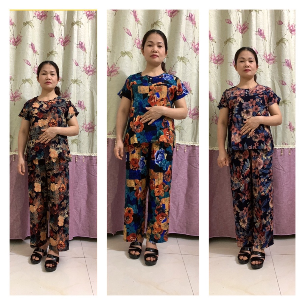 Bộ quần áo lanh trung niên cho bà cho mẹ mặc nhà quần dài ống nhỏ áo cộc tay mùa hè,đồ bộ cho người lớn tuổi