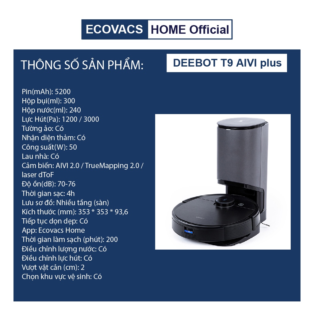 ✅ Robot Hút Bụi Lau Nhà Ecovacs DEEBOT T9 AIVI PLUS - Robot Thông Minh Có Thùng Rác Tự Động, Mới Nhất 2021