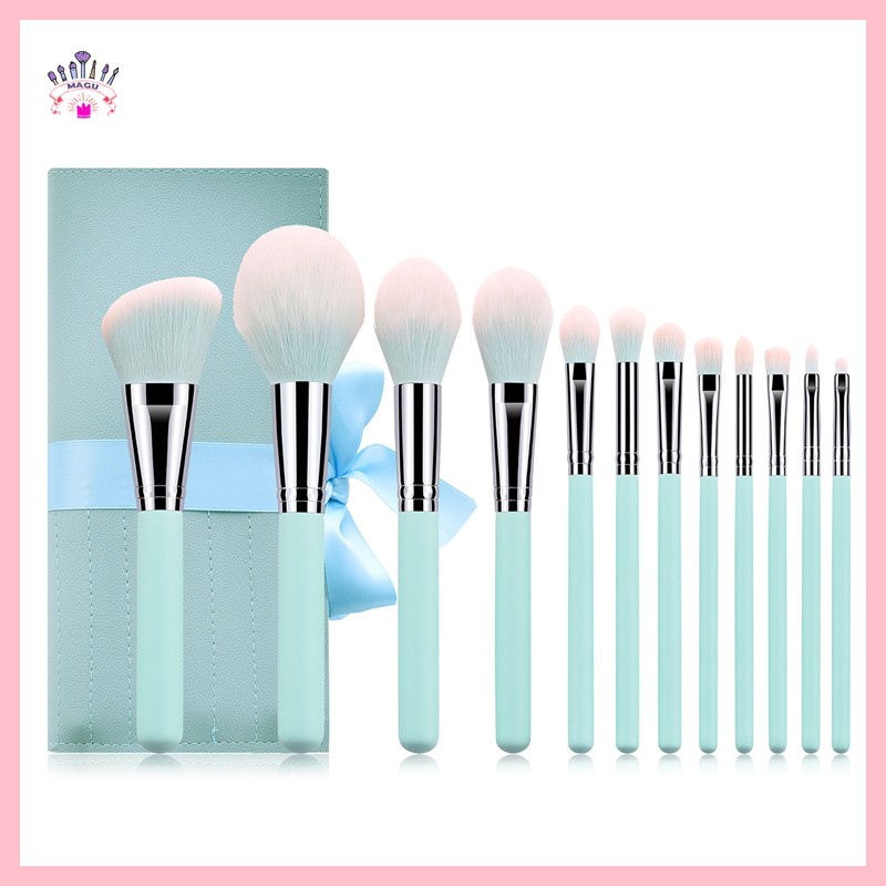 Bộ cọ trang điểm cá nhân 12 cây xanh ngọc có bao đựng như hình đi kèm, cọ makeup lông mềm mã C12-Xanh