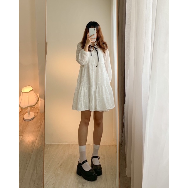 Đầm babydoll nơ cổ 524