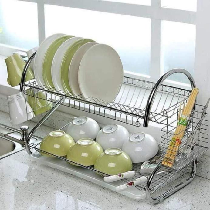 Giá kệ để chén bát inox 2 tầng cao cấp có khay hứng nước thông minh ( tuyển khách sỉ)