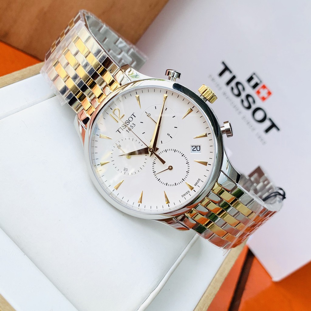 Đồng hồ Nam chính hãng Tissot 1853 Chronograph T063.617.22.037.00 Size 42,Mặt trắng,Lịch-Máy Pin-Dây kim loại cao cấp