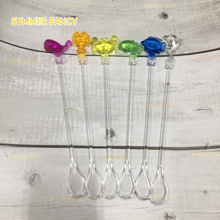 Muỗng khuấy sao sò ốc, que khuấy arylic trong suốt cá tôm cua - đại dương - Spoon cocktail