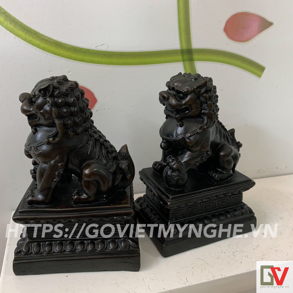 Cặp 2 tượng kỳ lân trang trí phong thủy - Cao 12cm - Màu nâu đen