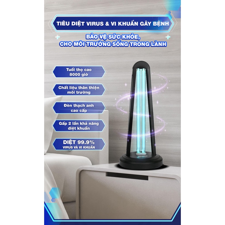 Đèn diệt khuẩn tia cực tím, UV 38W, diệt khuẩn khử trùng +Ozone