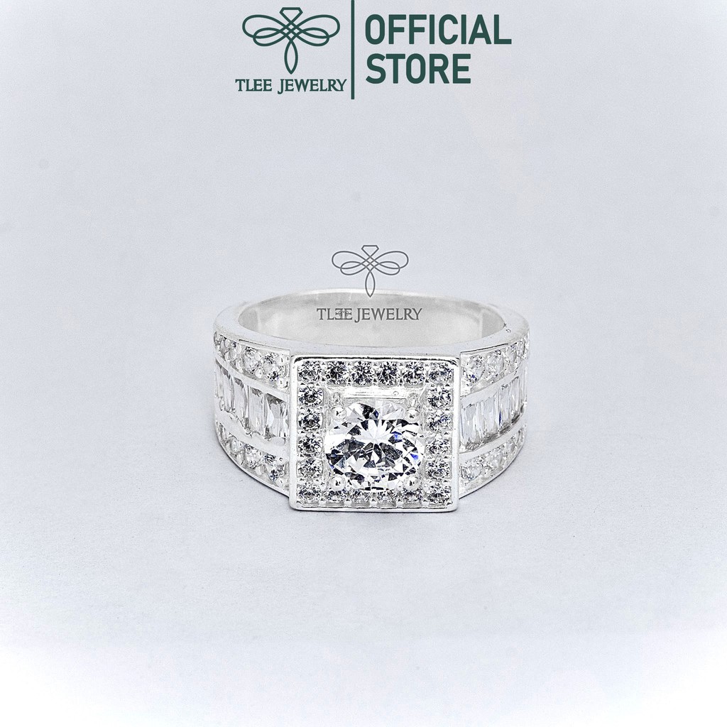 Nhẫn bạc nam Tlee, nhẫn vuông nạm đá cao cấp - TleeJewelry -NNT004