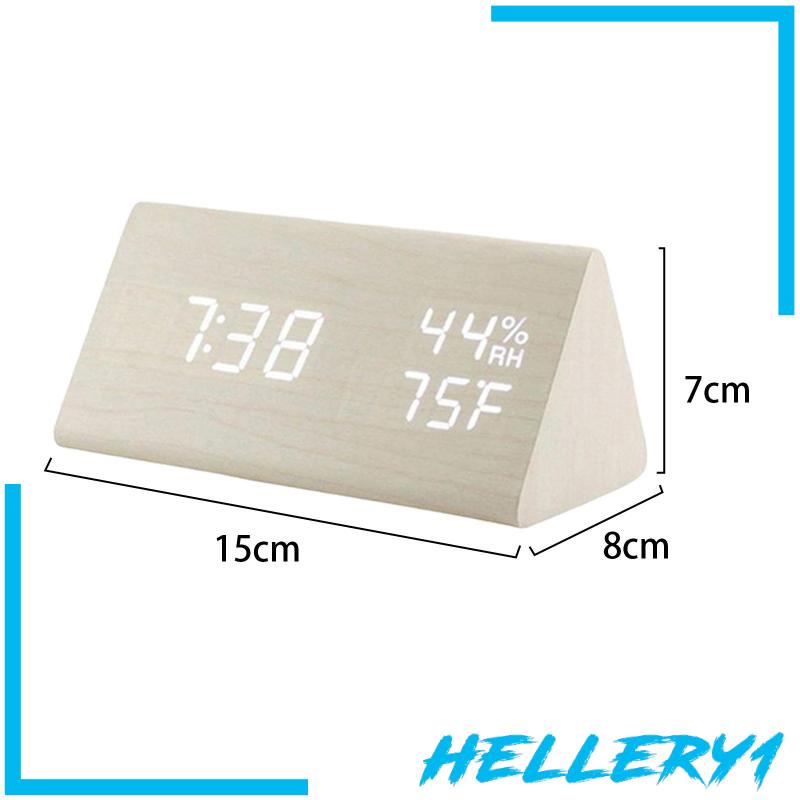 Đồng hồ báo thức kỹ thuật số bằng gỗ hình tam giác có đèn LED