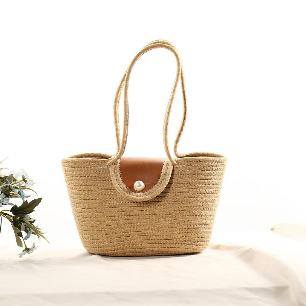 SẴN Túi Cói Đi Biển Vintage Nữ Xách Tay Sức Chứa Lớn Khuy