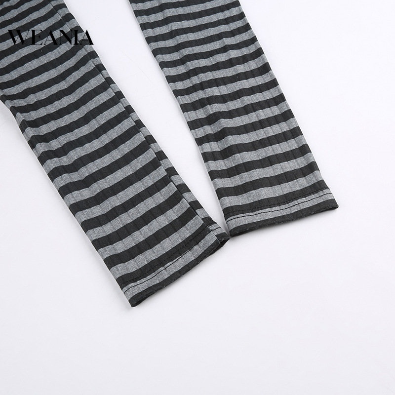 Bộ Áo Liền Quần Cổ Cao Kẻ Sọc Kèm Găng Tay Gợi Cảm Cho Nữ