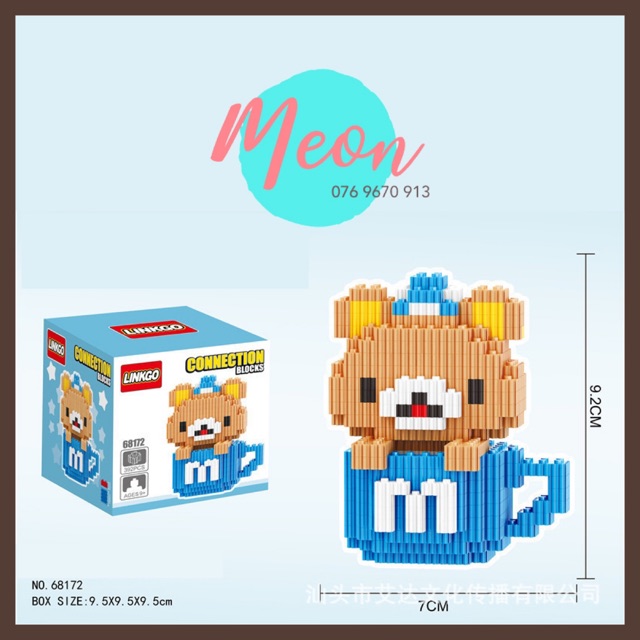 Miniblock xếp hình Rilakkuma cup xanh - Lego Rilakkuma size M