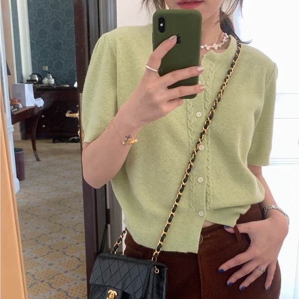 Áo cardigan ZHELIHANGFEI ngắn tay cổ tròn thiết kế đơn giản thời trang dễ phối đồ