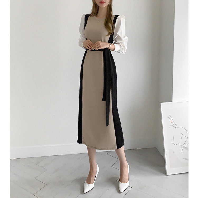 Đầm Sơ Mi Dệt Kim Tay Khóa Cài Phong Cách Retro Mới 45252