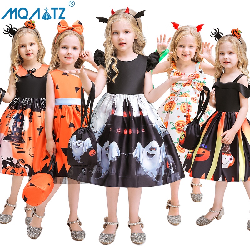 Set 3 món MQATZ Đầm công chúa Halloween có túi đựng và băng đô dành cho bé gái