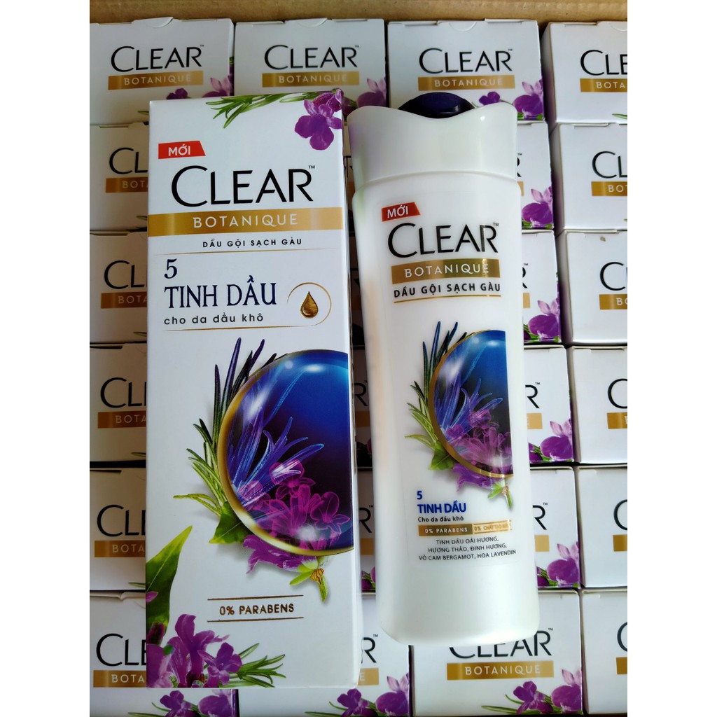 Dầu gội sạch gàu Clear Botanique 5 tinh dầu 180g = 175ml dành cho da đầu khô