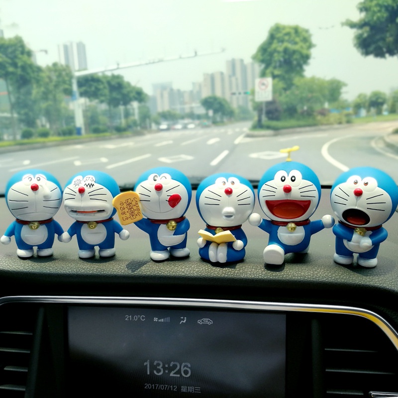 Hộp 6 mô hình mèo ú Doraemon dễ thương trang trí nhà cửa, bàn làm việc, bàn học, tủ sách, taplo ô tô, quà tặng