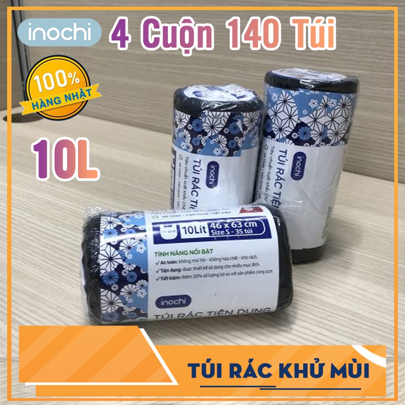 Lô 4 cuộn túi rác y tế tự hủy Inochi tiện dụng 10L ĐEN