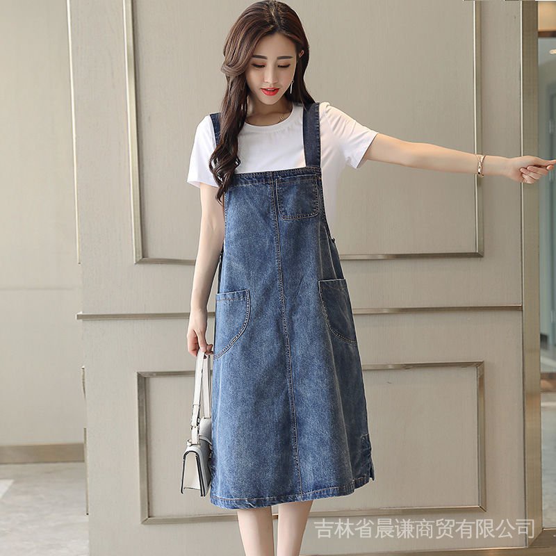 Đầm Yếm Denim Dáng Rộng Phong Cách Hàn Quốc Thời Trang Mới Cho Nữ ZD1F